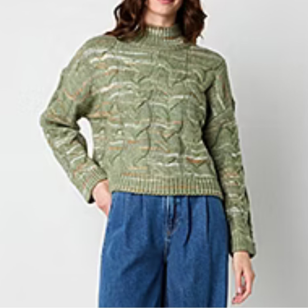 NEW a.n.a Womens Mock Neck Long Sleeve Cable Knit Pullover Sweater Green Size XL